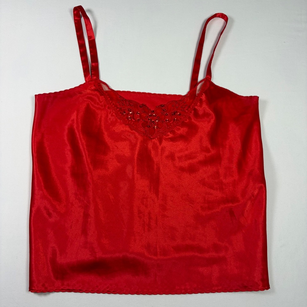 Chic by H.I.S. Camisole Vintage Red Satin Beaded Lace Y2K Satin Lingerie Boudoir